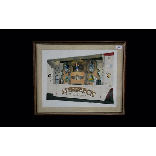 926 - Style of Deborah Jones (British 1921-2012) Trompe L'Oeil of Verbeeck Street Organ Oil Painting on Bo... 