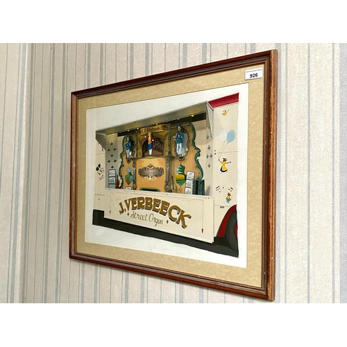 926 - Style of Deborah Jones (British 1921-2012) Trompe L'Oeil of Verbeeck Street Organ Oil Painting on Bo... 