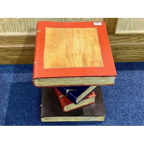 1066 - Wooden Side Table in the Form of a Pile of Books, with red and blue covers and gilt pages.  Measures... 