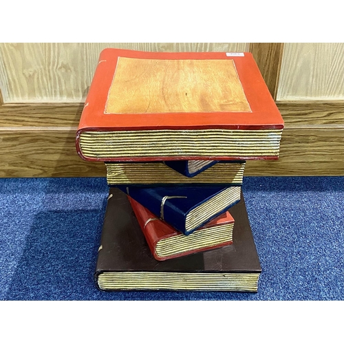 1066 - Wooden Side Table in the Form of a Pile of Books, with red and blue covers and gilt pages.  Measures... 