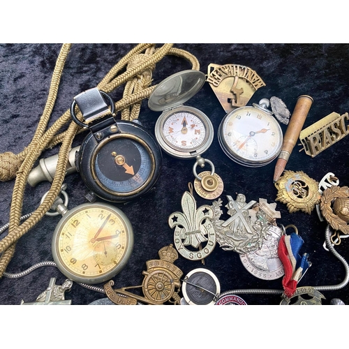 1333 - A Mixed Military Lot, to include cap badges, marching compass named F Barker & Sons dated 1939, whis... 