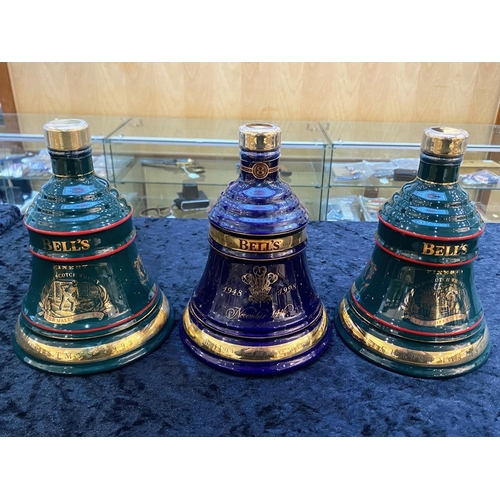 1472 - Three Bells Scotch Whisky Decanters with Contents, celebrating Christmas 1992 and Christmas 1993, an... 