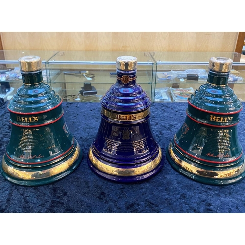 1472 - Three Bells Scotch Whisky Decanters with Contents, celebrating Christmas 1992 and Christmas 1993, an... 