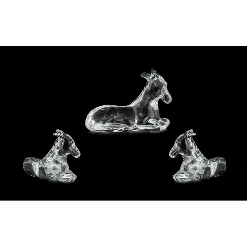 757 - Three Waterford Lead Crystal Clear Glass Figures comprising of a donkey and a horse both in lying do... 