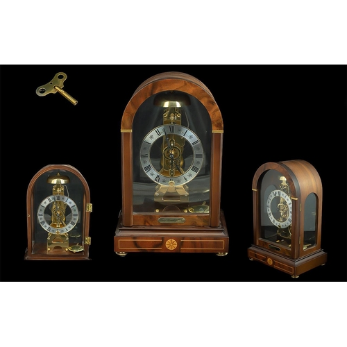 1111 - Franz Hermle - Classic Walnut and Inlaid Cased Skeleton Clock. Ref 791 - 081. Features Pendulum Move... 