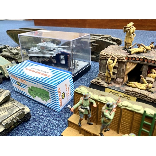 1344 - WWI Interest - Large Collection of Military Figures & Vehicles, including tanks, jeeps, trucks, sold... 