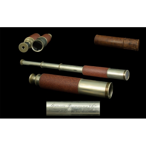 1349 - Spencer Browning & Co Portsmouth Three Draw Telescope, Housed In A Leather Case.