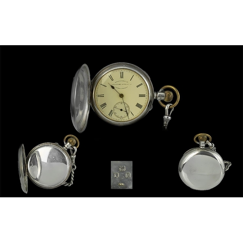 165 - Lancashire Watch Co Sterling Silver English Lever Key-less Full Hunter Pocket Watch with Sterling Si... 