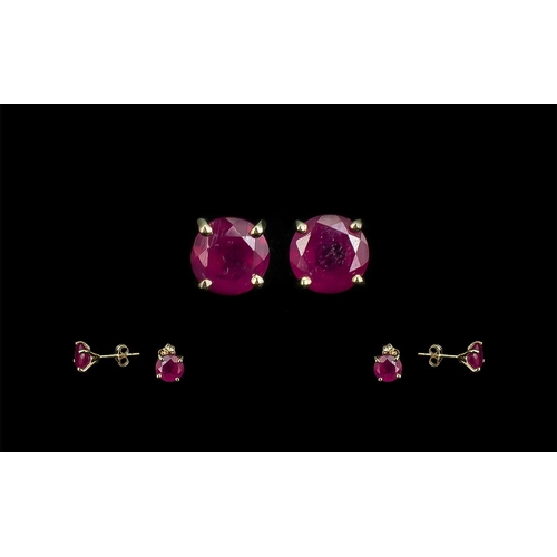 181 - Ruby Solitaire Stud Earrings, a single, round cut, rich red ruby, set in 9ct gold, to each earring, ... 