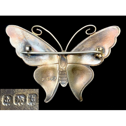 200 - Beautiful & Elegant Silver & Lilac Enamel Butterfly Brooch. Size Approx 6 by 3 cms. Excellent Crafts... 