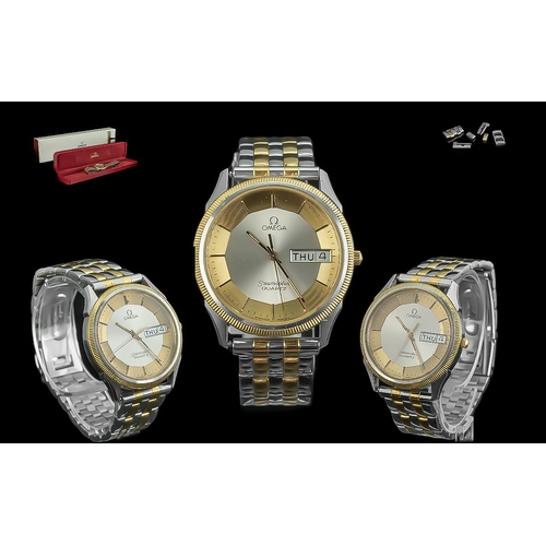 216 - Omega Seamaster Steel & Gold Tone Quartz Wrist Watch, features just-date display window, deployment ... 