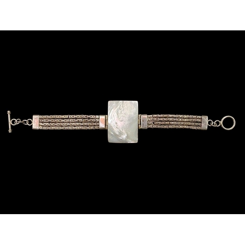 230 - Large Heavy Art Deco Statement Mother of Pearl & Silver Bracelet. Marked for Silver. Length Approx 6... 