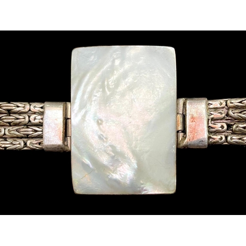 230 - Large Heavy Art Deco Statement Mother of Pearl & Silver Bracelet. Marked for Silver. Length Approx 6... 