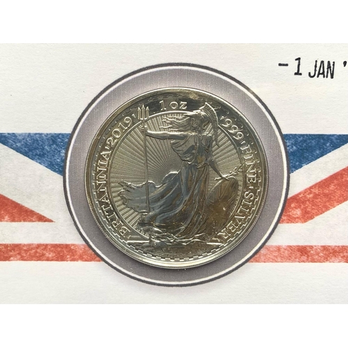 242 - Harrington & Byrne 2019 1 oz Silver Britannia Coin & Stamp Cover In Original Blue Folder. With Certi... 