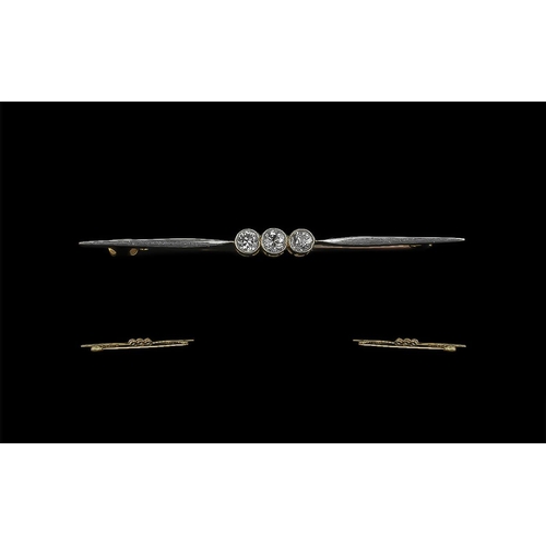 281 - Antique Period Attractive 18ct Gold 3 Stone Diamond Set Stick Brooch.  The three Pave Set Diamonds o... 