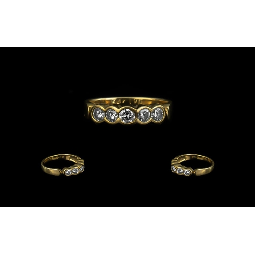 285 - 18ct Gold Diamond Ring, Five Round Modern Brilliant Cut Diamonds In A Rubover Setting, Fully Hallmar... 