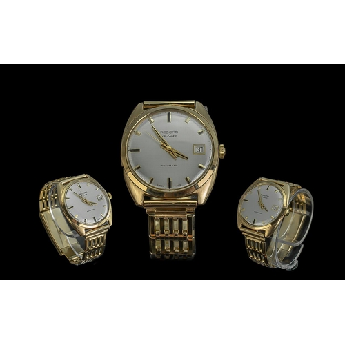 308 - Record De-Luxe Gents 9ct Gold Mechanical Wind Wrist Watch - Features Gold Markers & Hands. Just Date... 