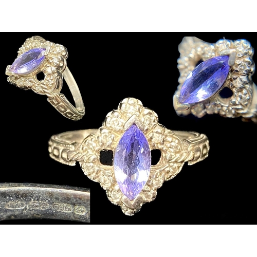 345 - Six Ladies Silver Rings, comprising a crystal set oval ring, a diamond shaped Marcasite ring with a ... 