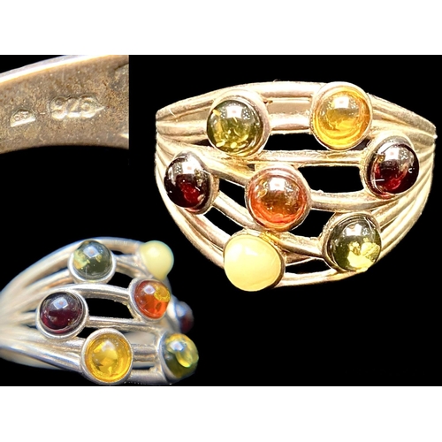 348 - Five Silver Stone Set Rings, comprising a multi coloured stone set ring, an unusual large diamond sh... 