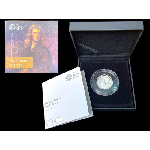 378 - The Royal Mint Sir Isaac Newton 2017 UK 50p Silver Proof Coin, With Certificate of Authenticity. Sil... 