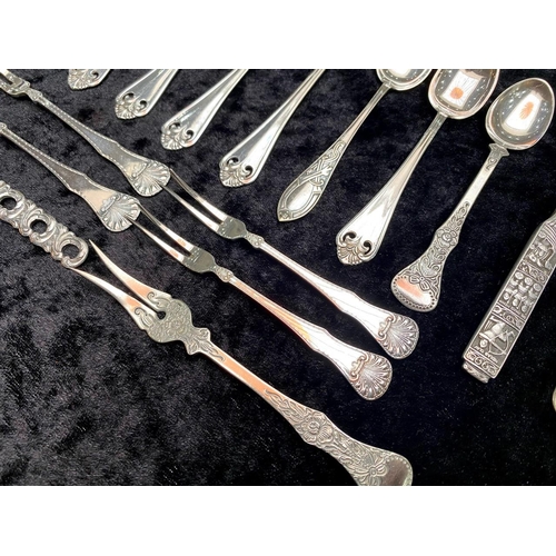 381 - Bag of Mostly French Silver Items, low grade, comprising assorted spoons, pickle forks, knives, etc.... 