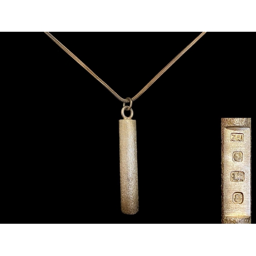 384 - Silver Ingot Bar on Silver Necklace. Nicely Made. Ingot Bar Fully Hallmarked and Approx 5 cms In len... 