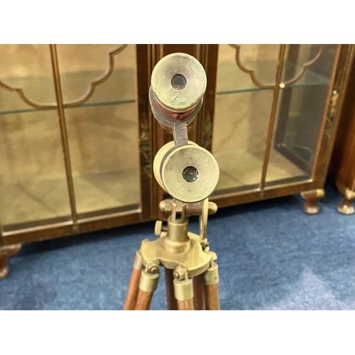 1110 - Reproduction Telescope with Tripod Stand, with brass mounts and supports.  Height 27''.