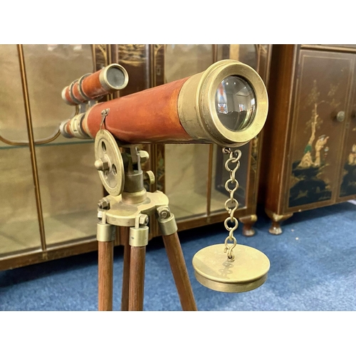 1110 - Reproduction Telescope with Tripod Stand, with brass mounts and supports.  Height 27''.