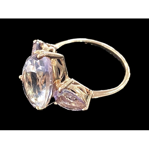 191 - Amethyst Trilogy Statement Ring, the largest, central amethyst, a pear cut of 7.5cts, flanked by two... 