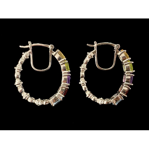 295 - Amethyst, Blue Topaz, Red Garnet, Citrine and Peridot Hoop Earrings, the hoops, of elongated oval sh... 