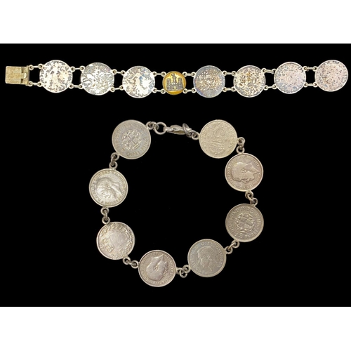 376 - Collection of ( 4 ) Silver Bracelets. Includes 1 Being Pre 1920 Silver 3d Bits Coins Bracelet + 1 Ga... 