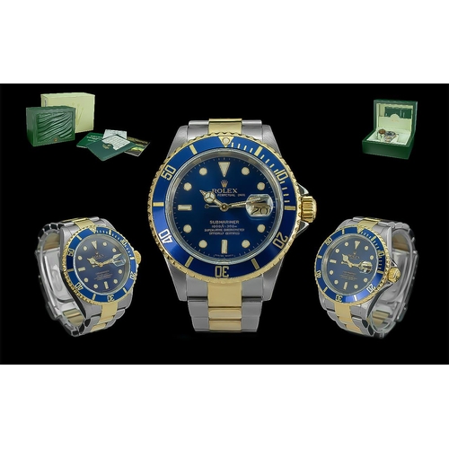 1 - Rolex Submariner Perpetual Date 18ct Gold and Steel Gents Chronometer Wrist Watch. Model No 16613. F... 