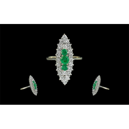 10 - 18ct White Gold Superb Diamond and Emerald Set Dress Ring, full hallmark to interior of shank; the r... 