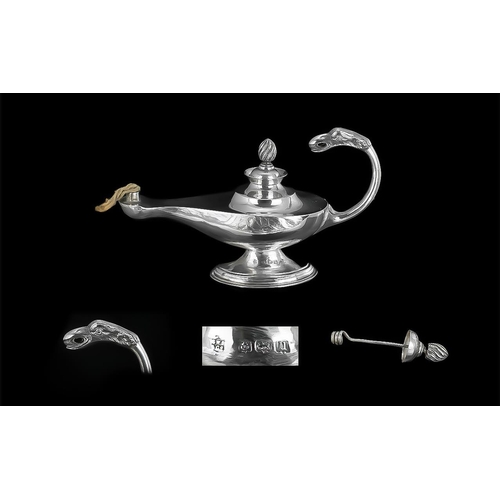 102 - Antique Period Novelty Sterling Silver Table Top Lighter in the form of an Aladdin's Lamp with scrol... 