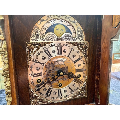 1102 - A Modern Reproduction Bracket Mantle Clock with Ormolu decoration, silvered dial, Moon face and West... 