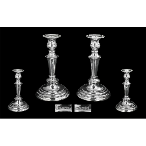 112A - Elizabeth II Fine Pair of Sterling Silver Candlesticks, Raised on Triple Stepped Circular Bases. Hal... 