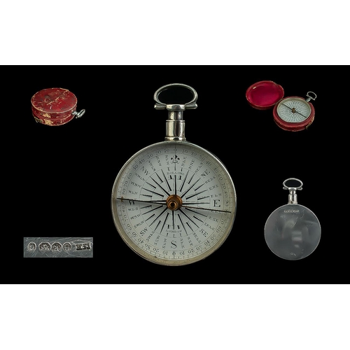 115 - William IV Sterling Silver Compass of Pocket Size with Leather Compass Holder, All Original. Hallmar... 