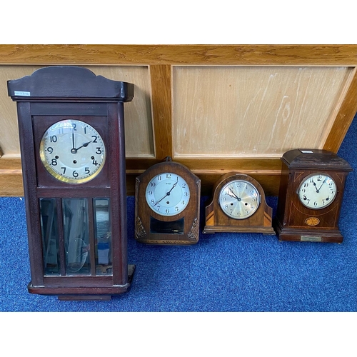 1171 - Collection of Four Clocks, all early 20th Century, to include a mantle clock with presentation plaqu... 