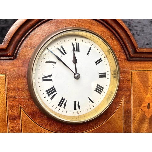 1172 - Early 20th Century Edwardian Mantle Clock, architectural design with columns, inlaid mahogany, white... 