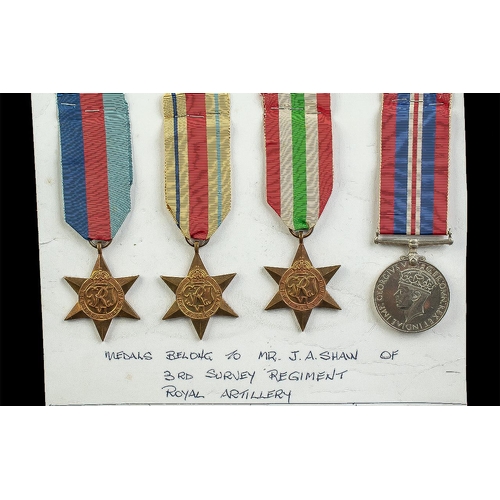 1301 - World War II Military Medals ( 4 ) Awarded to J.A.Shaw of 3rd Survey Regiment Royal Artillery. Compr... 