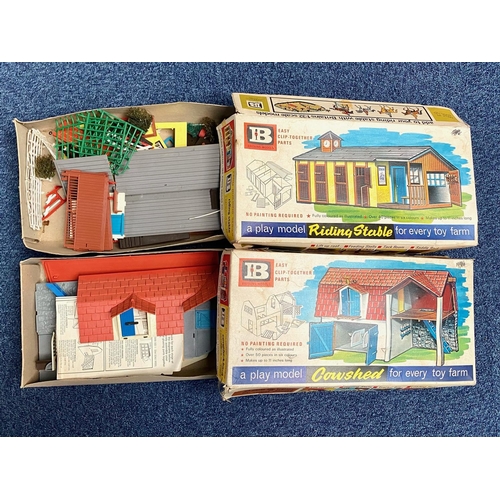 1591 - Two Vintage Boxed Toys, comprising Cowshed Clip Together Toy, for toy farm, in original box, and Rid... 