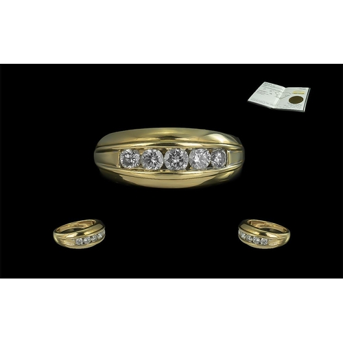 17A - Gents 14ct Yellow Gold - Pleasing Custom Made 5 Channel Diamond Set Band Ring of Top Quality. Set wi... 