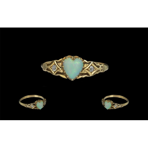 18 - Antique Period Attractive 18ct Gold Heart Shaped Opal and Diamond Set Ring of exquisite setting desi... 