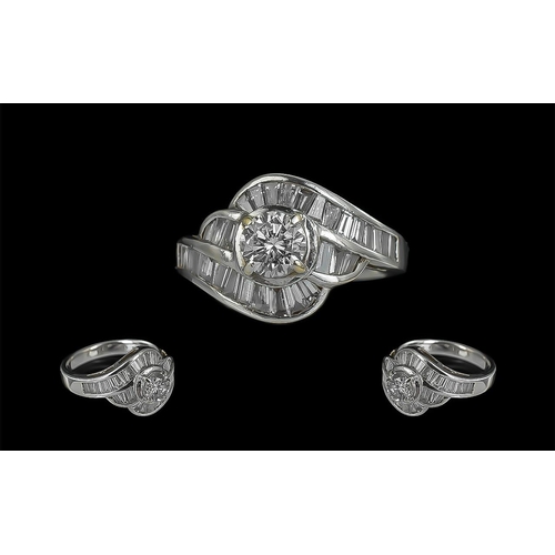 18A - Ladies Art Deco Style 18ct White Gold Diamond Set Cocktail Ring. Marked 750 - 18ct to Shank. The Cen... 