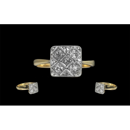 20 - Art Deco Period - Attractive 18ct Gold and Platinum Diamond Set Ring. Marked 18ct and Platinum to In... 