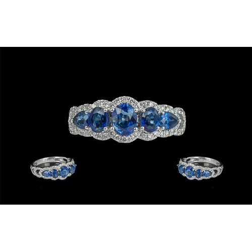 22 - Le-Vian Signed 14ct White Gold Attractive Sapphire and Diamond Set Dress Ring, marked 14ct to interi... 