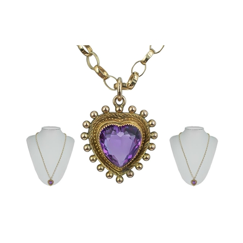 24 - Victorian Period 1837 - 1901 Attractive 9ct Gold Heart Shaped Pendant set with a fine quality facete... 