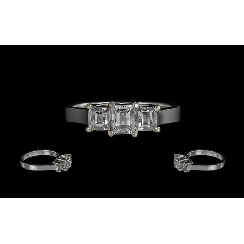 25A - 18ct White Gold - Excellent 3 Stone Emerald Cut Diamond Ring. Marked 750 - 18ct to Interior of Shank... 