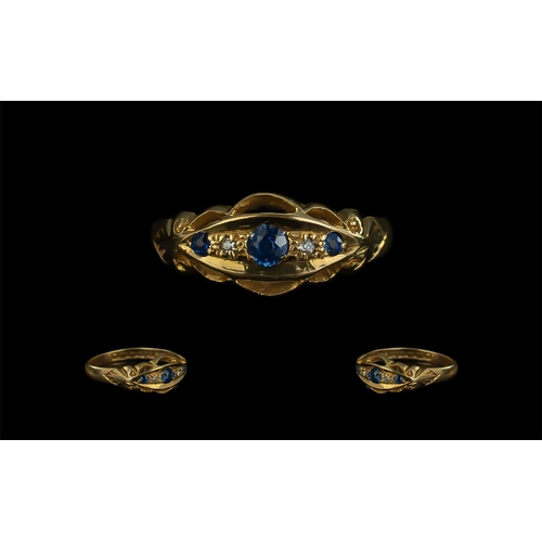 27A - Antique Period Petite 18ct Gold Sapphire and DIamond Set Ring. Full and Clear Hallmarks to Interior ... 