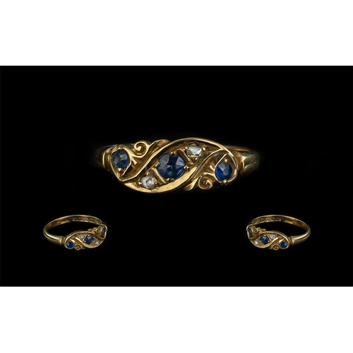 28B - Edwardian Period 1902 - 1910 Excellent 18ct Gold Exquisite Sapphire and Diamond Ring. Ornate Designe... 